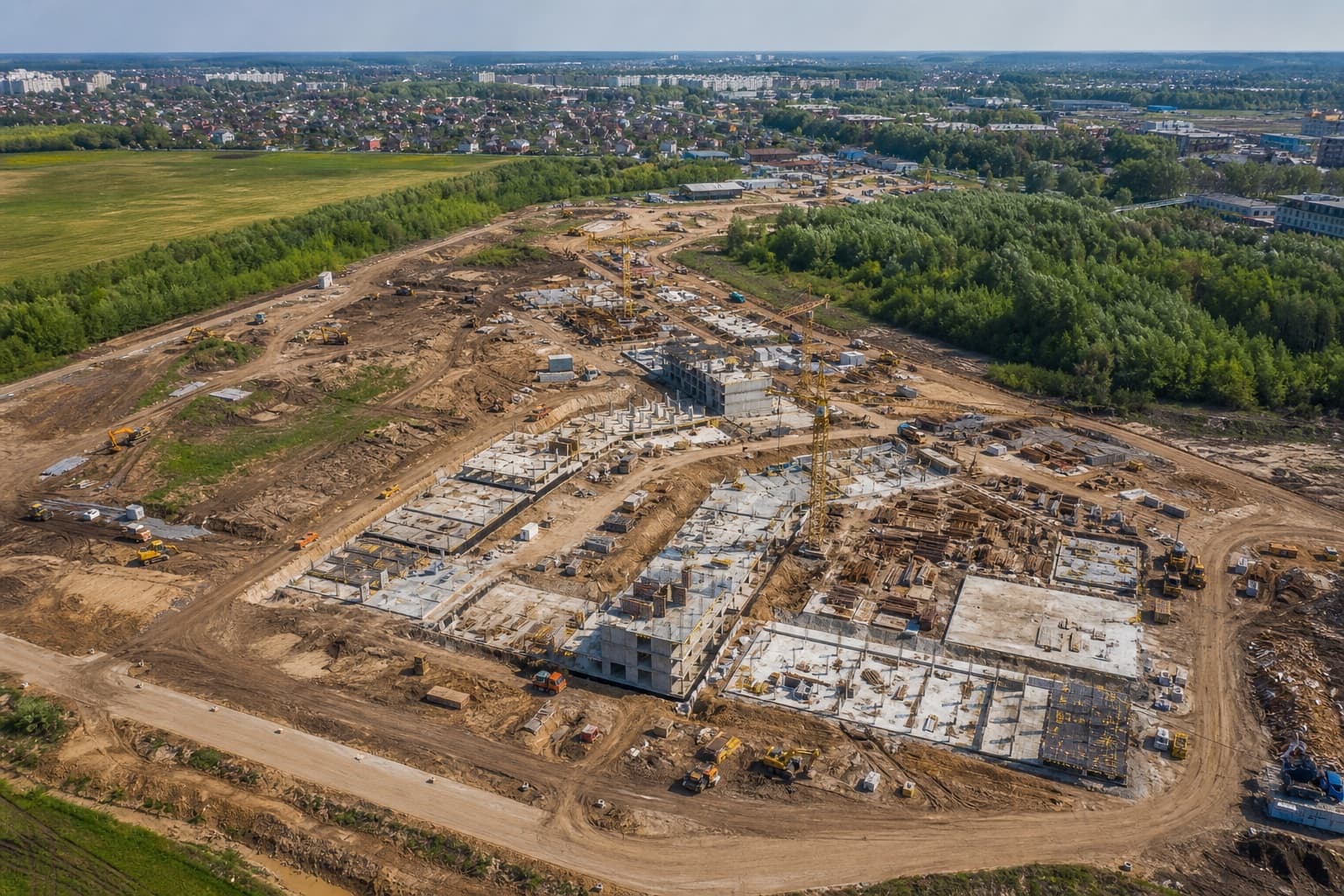 Active construction site documented from the air