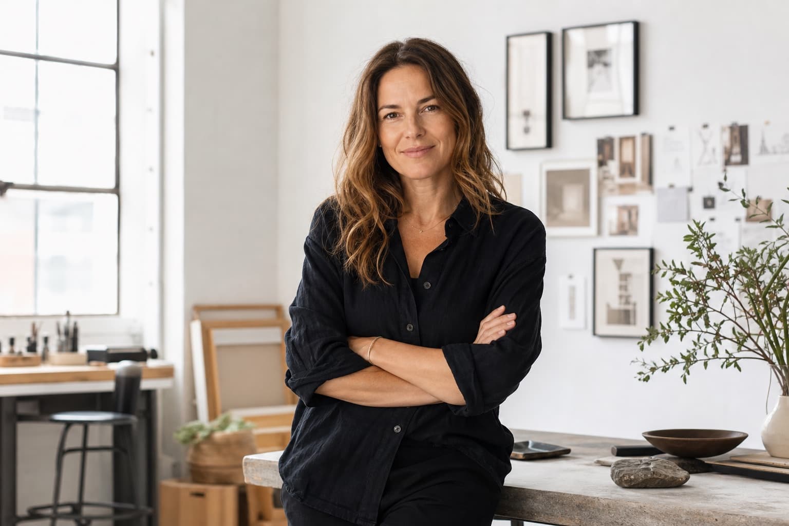 Creative founder photographed in a bright studio