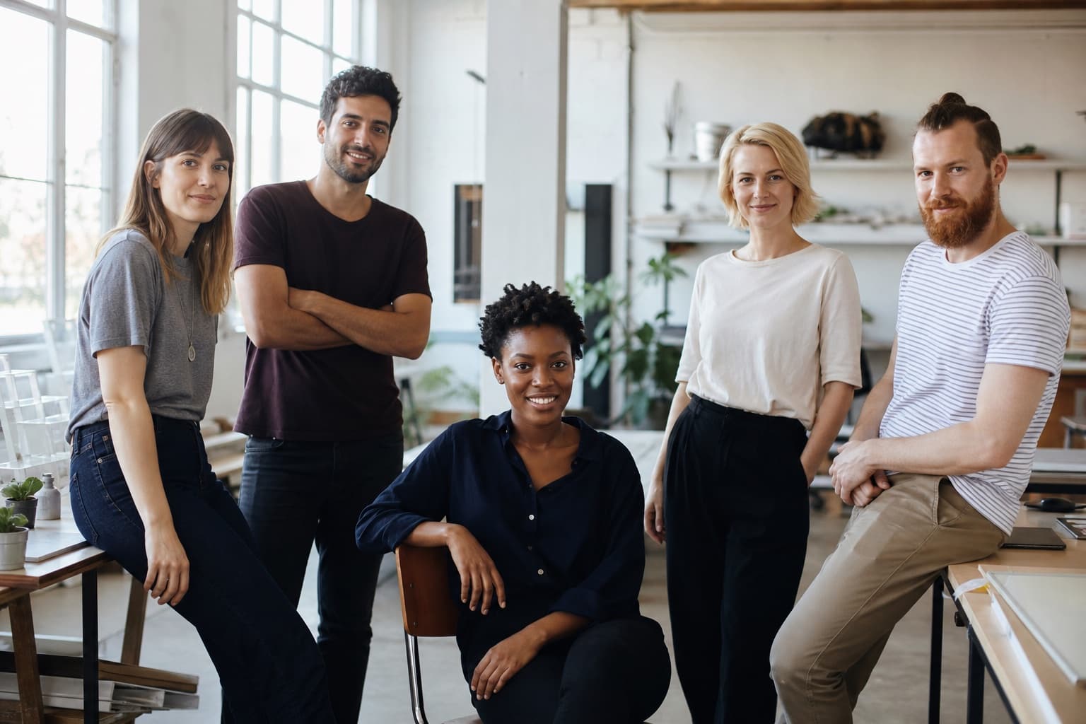 Creative team photographed together in their workplace