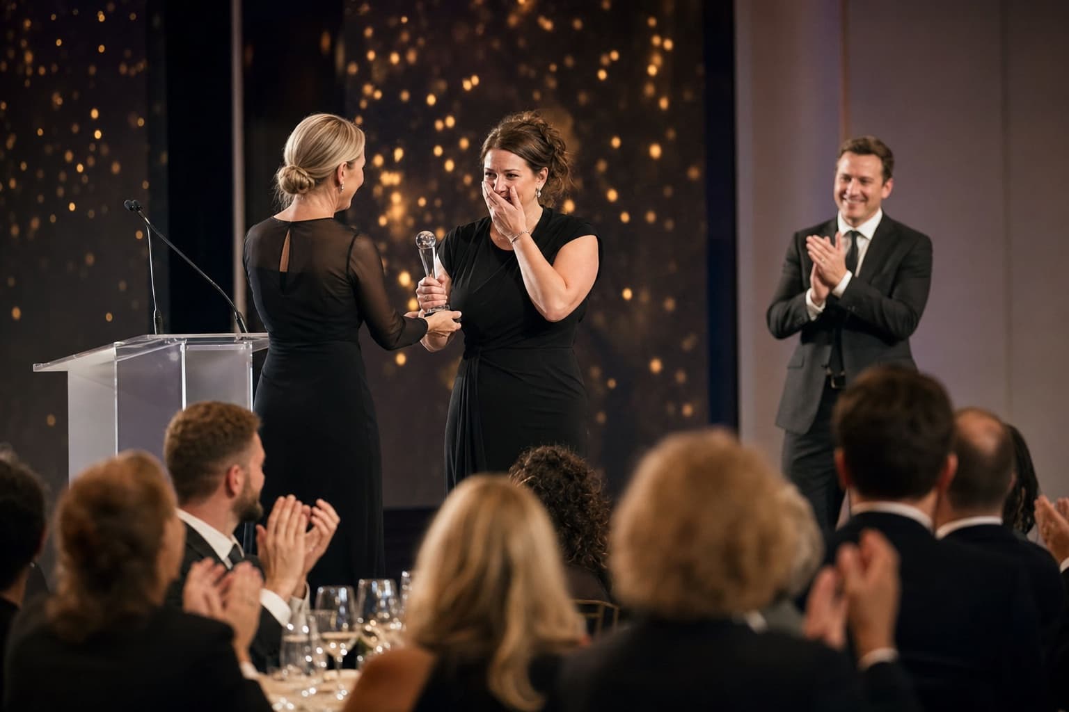 Winner receiving an award during a business celebration